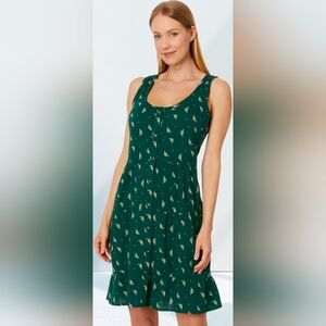 Toad & Co Manzana Tiered Dark Green Floral Womens Midi Dress